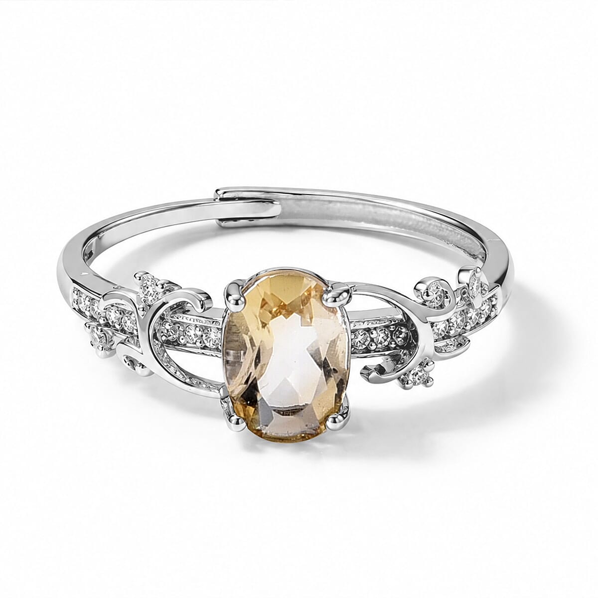 Citrine and Simulated Diamond 2.50 ctw Ring in Silvertone (Adjustable)