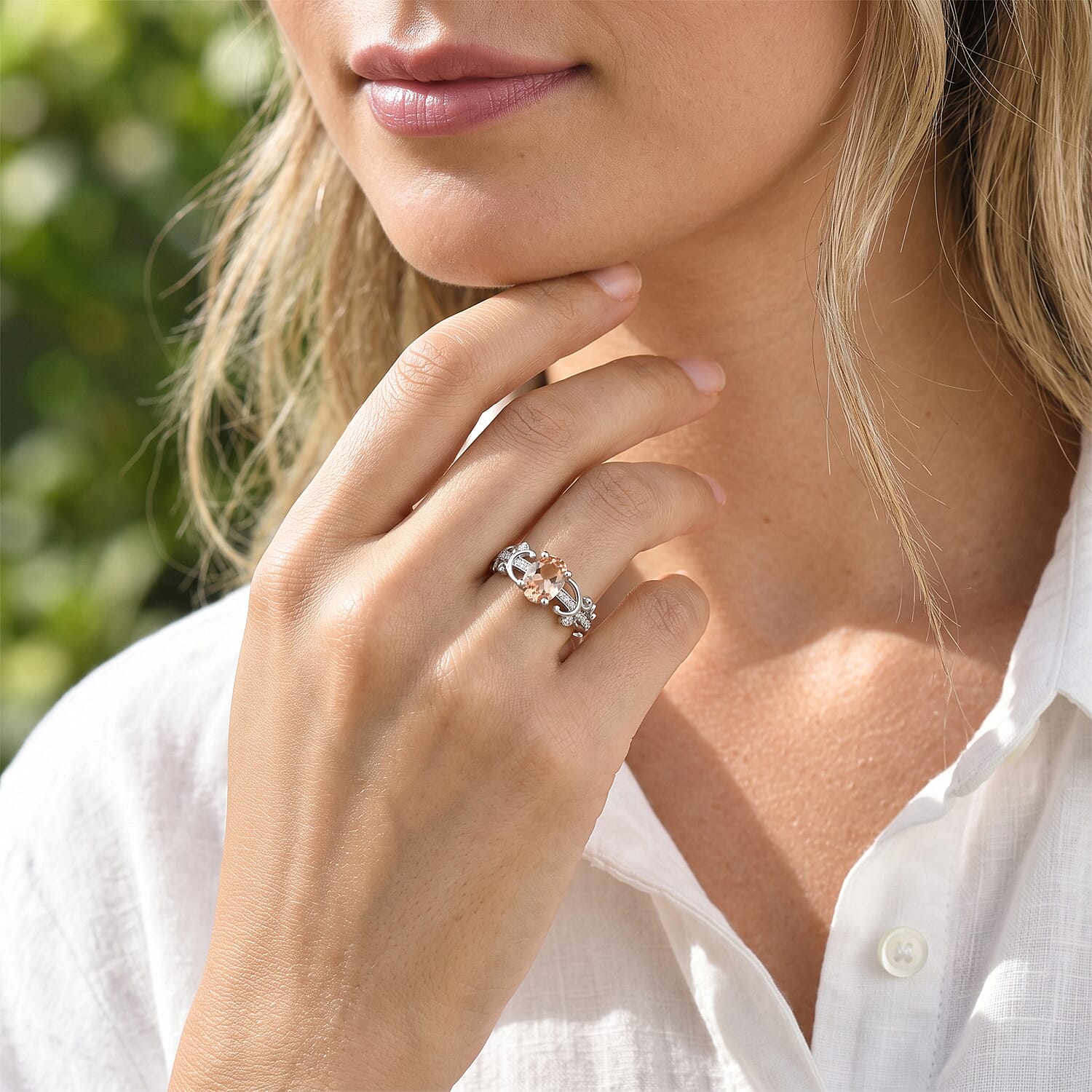 Citrine and Simulated Diamond 2.50 ctw Ring in Silvertone (Adjustable)