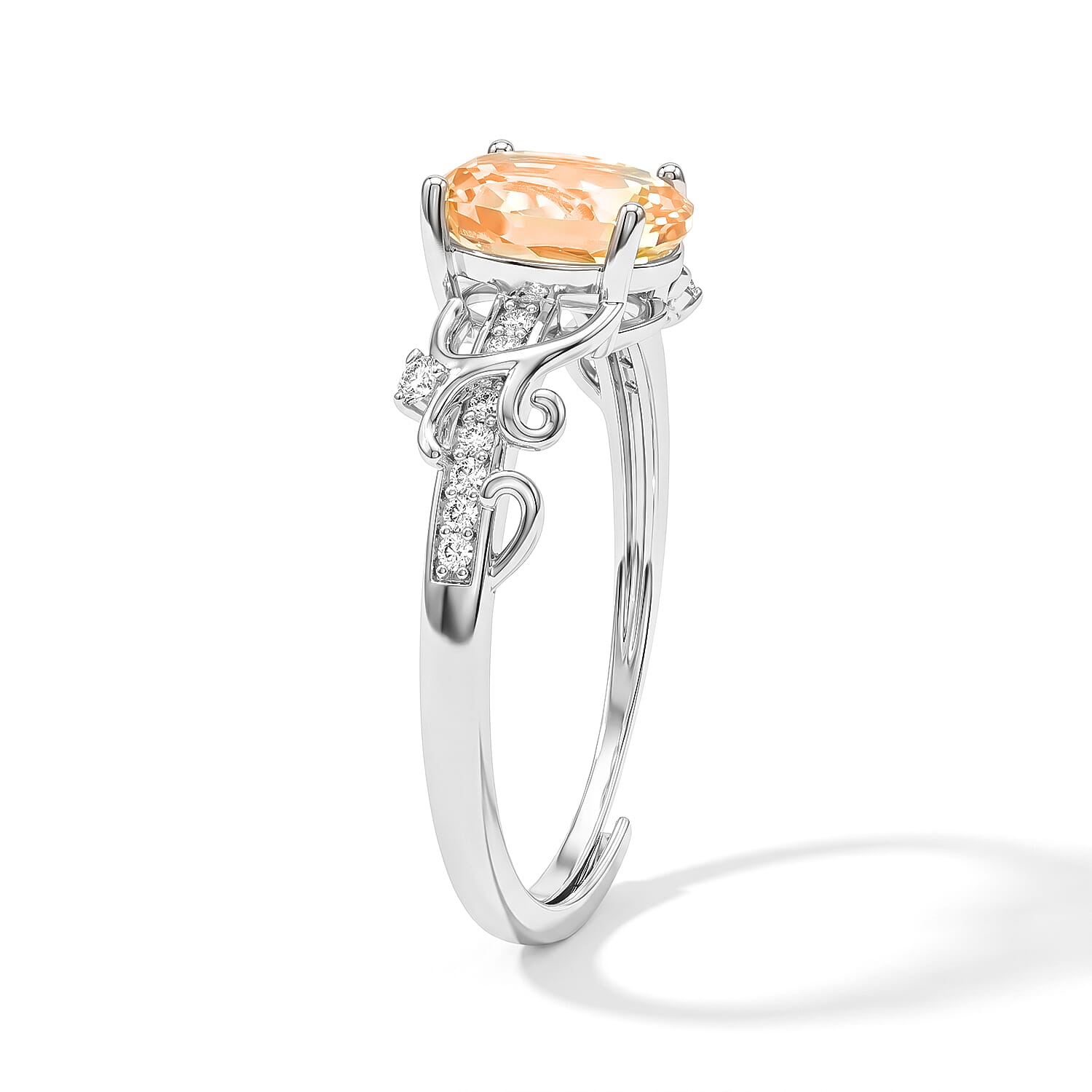 Citrine and Simulated Diamond 2.50 ctw Ring in Silvertone (Adjustable)