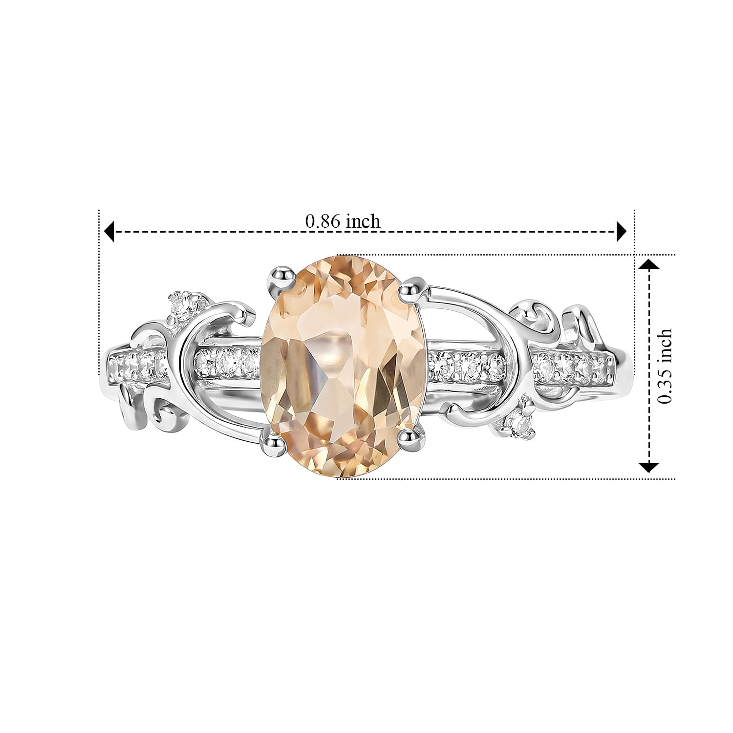 Citrine and Simulated Diamond 2.50 ctw Ring in Silvertone (Adjustable)
