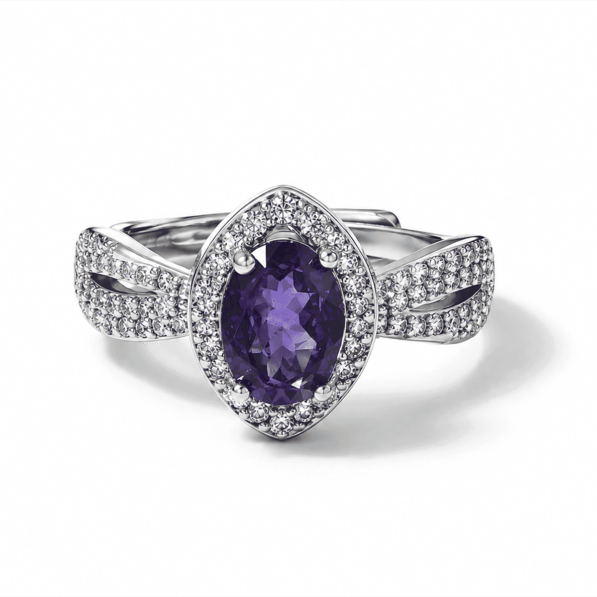 African Amethyst and Simulated Diamond 1.90 ctw Ring in Silvertone (Adjustable)