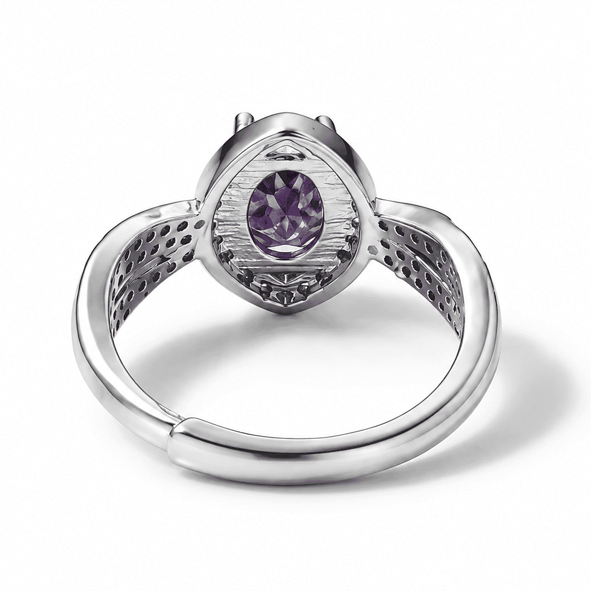 African Amethyst and Simulated Diamond 1.90 ctw Ring in Silvertone (Adjustable)