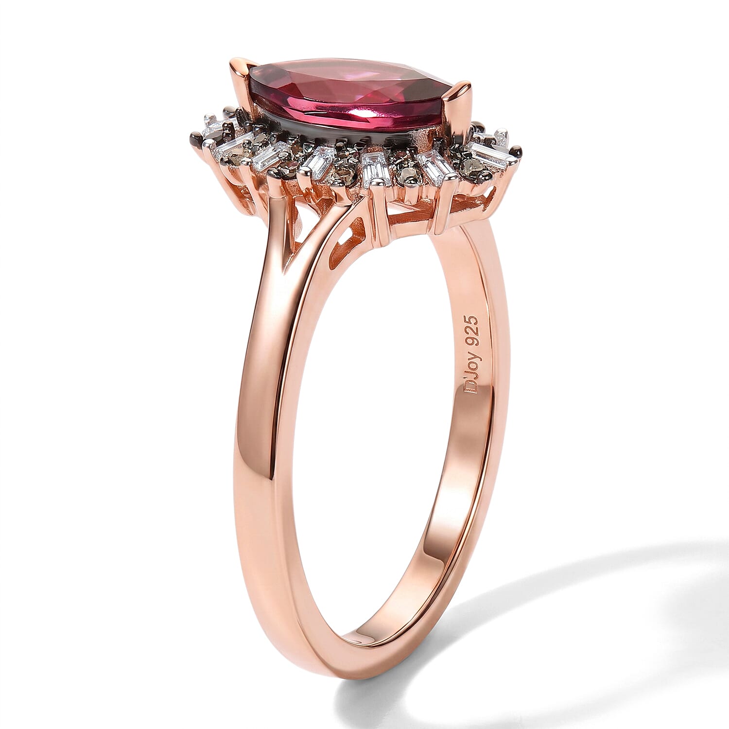 D'Joy Premium Tanzanian Wine Garnet, Natural Champagne and White Diamond (0.22 cts) Ring in 18K Vermeil RG Over Sterling Silver (Size 5.0) 1.15 ctw
