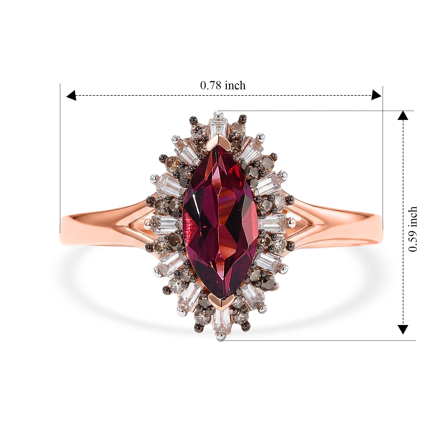 D'Joy Premium Tanzanian Wine Garnet, Natural Champagne and White Diamond (0.22 cts) Ring in 18K Vermeil RG Over Sterling Silver (Size 5.0) 1.15 ctw