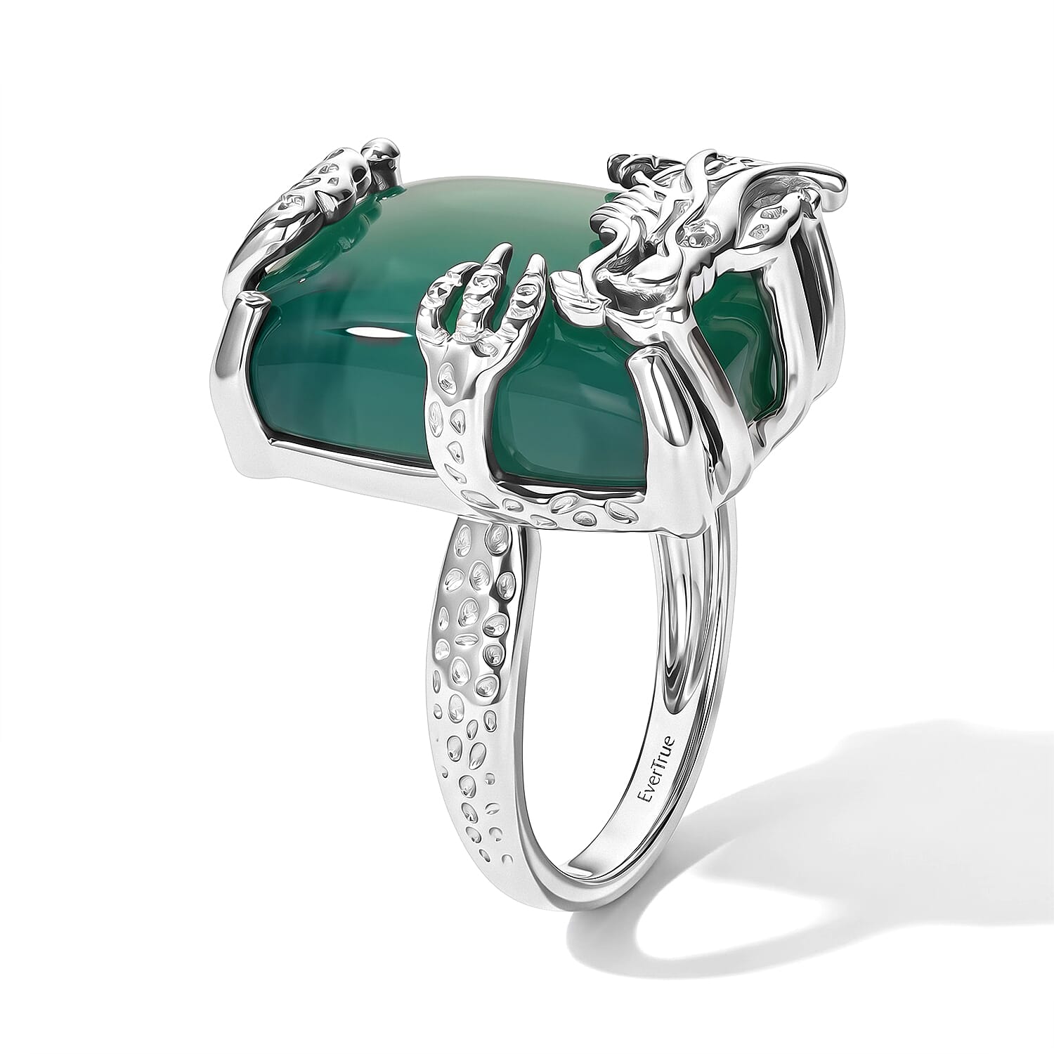 EverTrue Premium Verde Onyx, White Zircon Ring in Platinum Bond (Size 6.0) 18.73 ctw