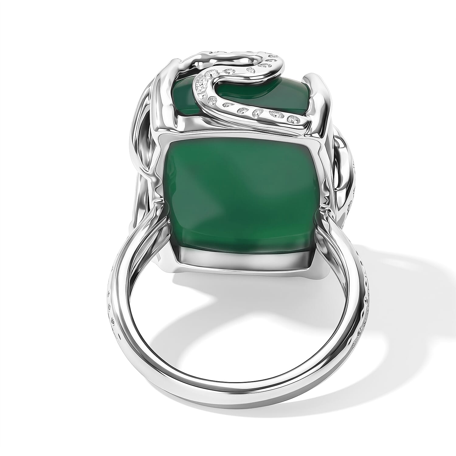 EverTrue Premium Verde Onyx, White Zircon Ring in Platinum Bond (Size 6.0) 18.73 ctw