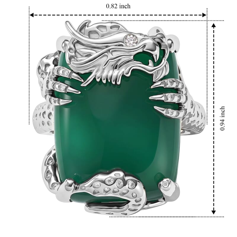EverTrue Premium Verde Onyx, White Zircon Ring in Platinum Bond (Size 6.0) 18.73 ctw