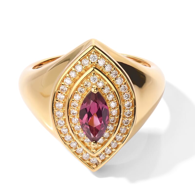 EverTrue Premium Tanzanian Wine Garnet and Moissanite 1.00 ctw Ring in 18K YG Plated (Size 5.0)