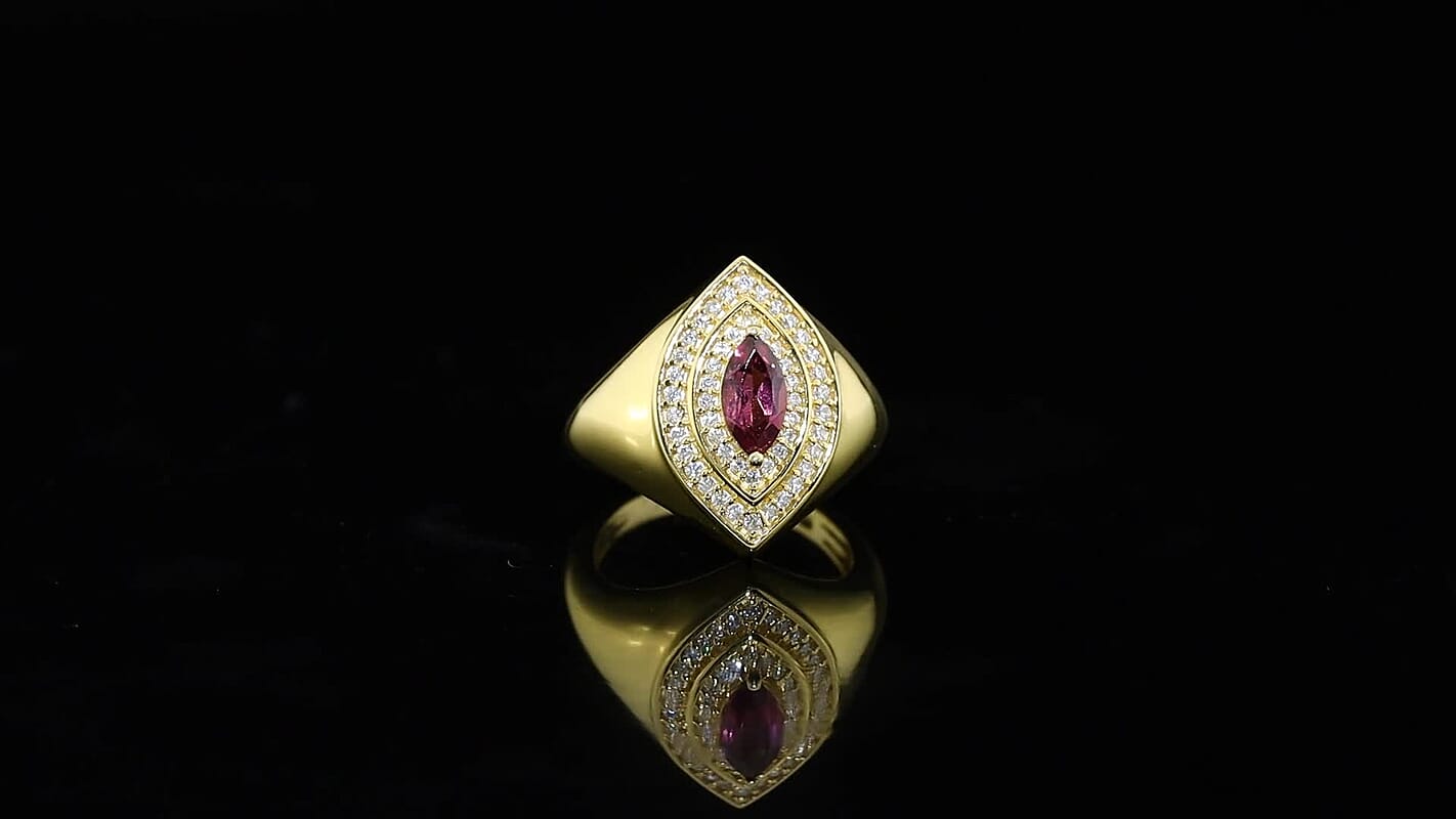 EverTrue Premium Tanzanian Wine Garnet and Moissanite 1.00 ctw Ring in 18K YG Plated (Size 10.0)