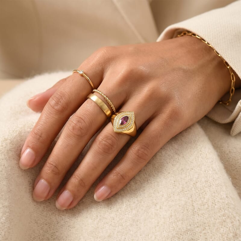 EverTrue Premium Tanzanian Wine Garnet and Moissanite 1.00 ctw Ring in 18K YG Plated (Size 5.0)