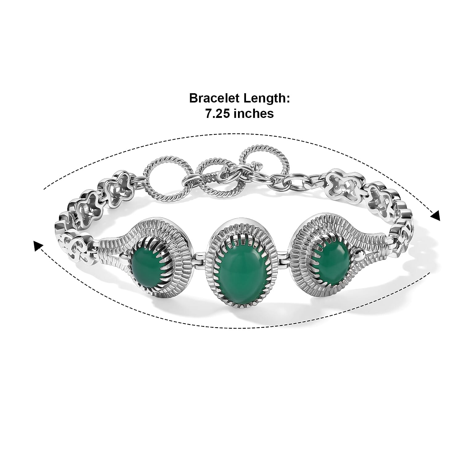 EverTrue Premium Verde Onyx 13.65 ctw Hand Crafted Bracelet in Platinum Bond (7.25 In)