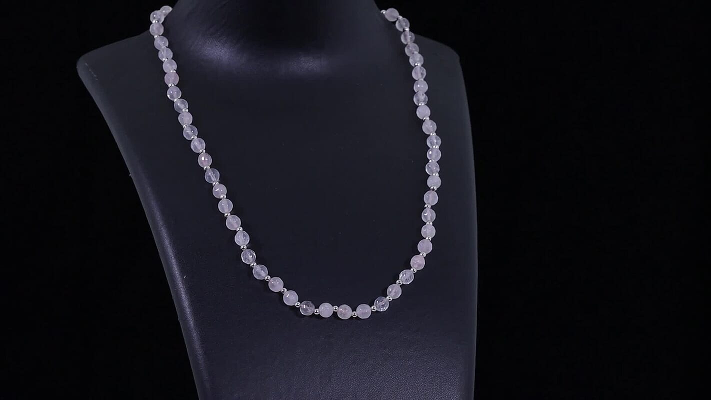 EverTrue Galilea Rose Quartz 90.00 ctw Necklace (20 Inches) in Stainless Steel