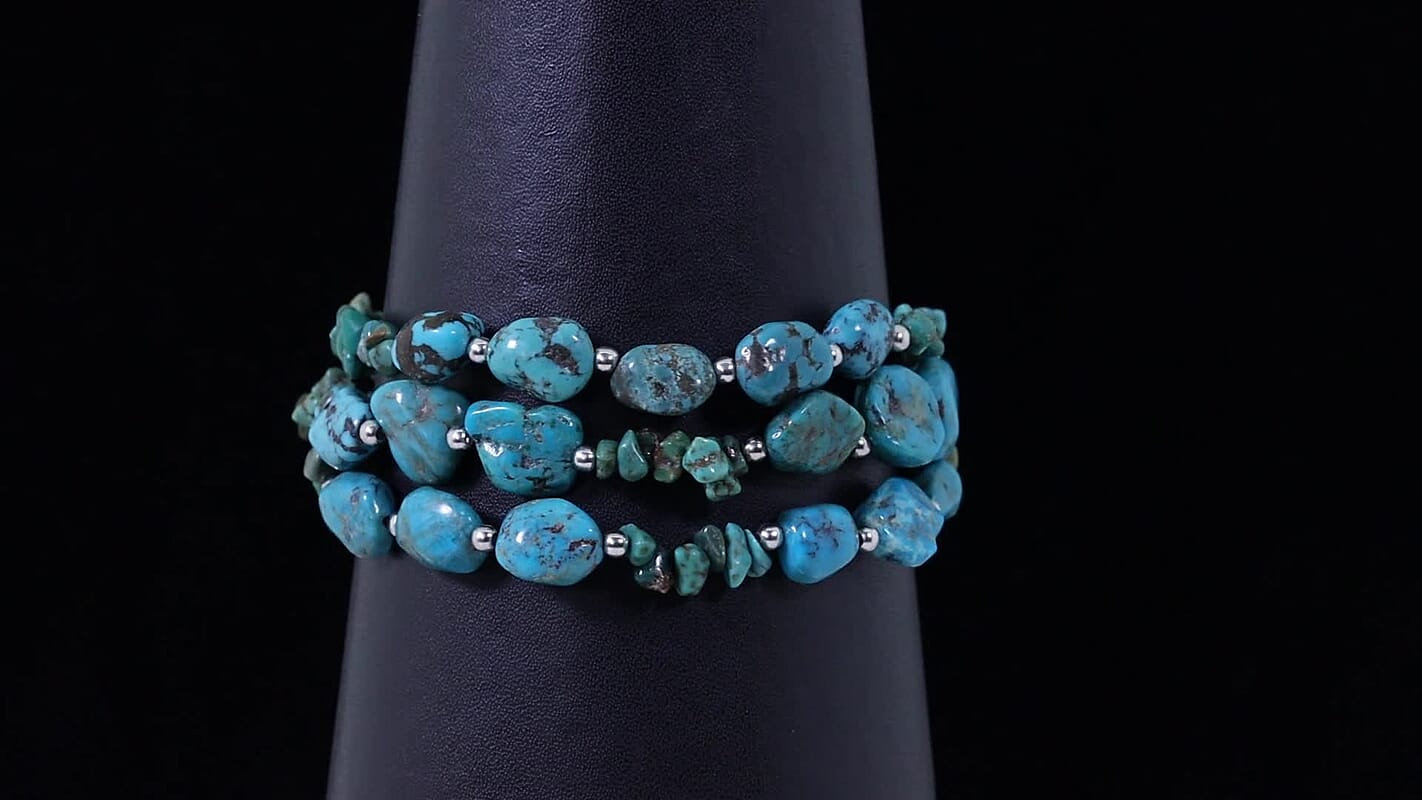 D''Joy Royal Hubei Turquoise 135.00 ctw Bracelet in Rhodium Over Sterling Silver (7.25 In)