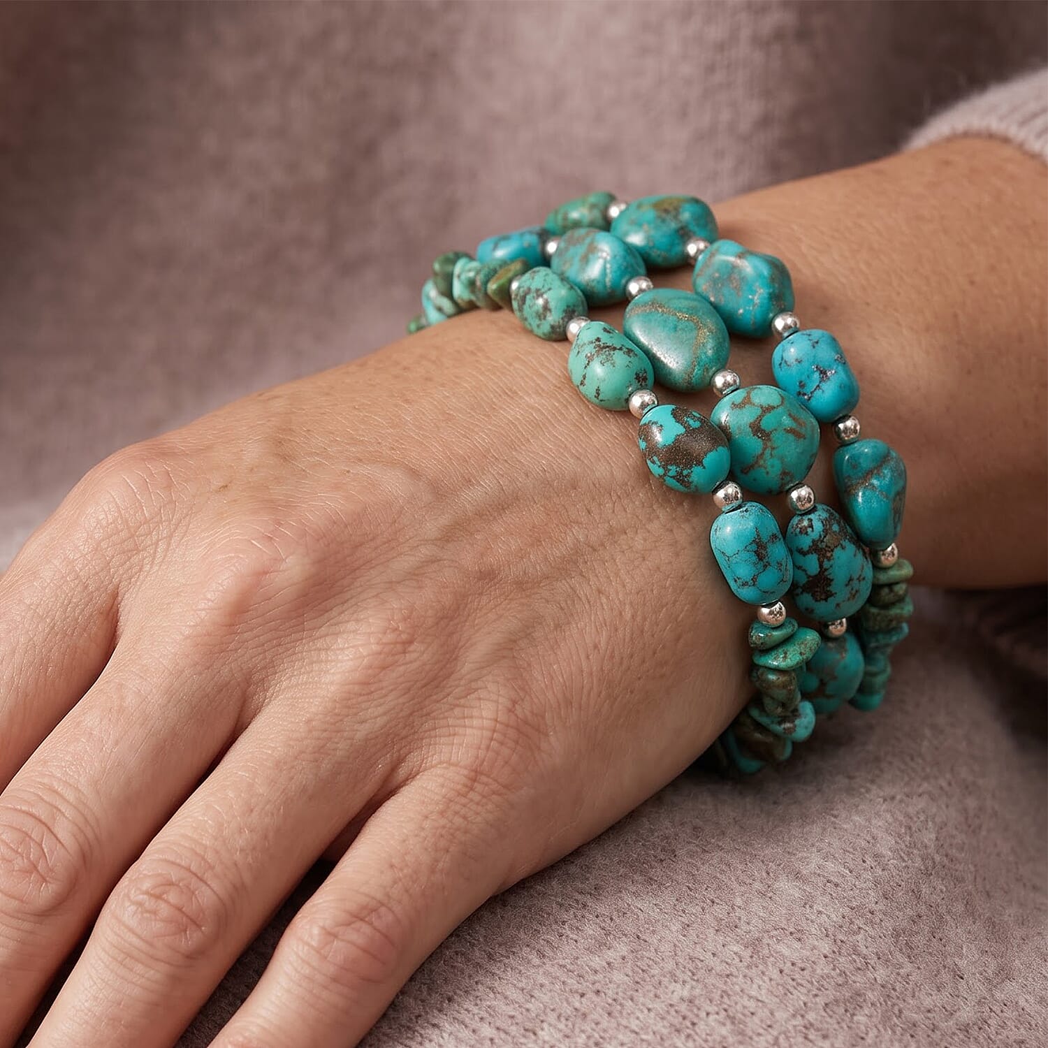D'Joy Royal Hubei Turquoise 135.00 ctw Bracelet in Rhodium Over Sterling Silver (7.25 In)