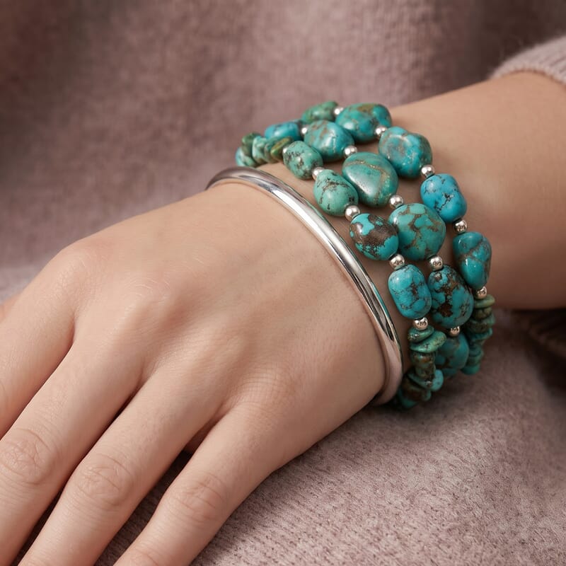 D'Joy Royal Hubei Turquoise 135.00 ctw Bracelet in Rhodium Over Sterling Silver (7.25 In)