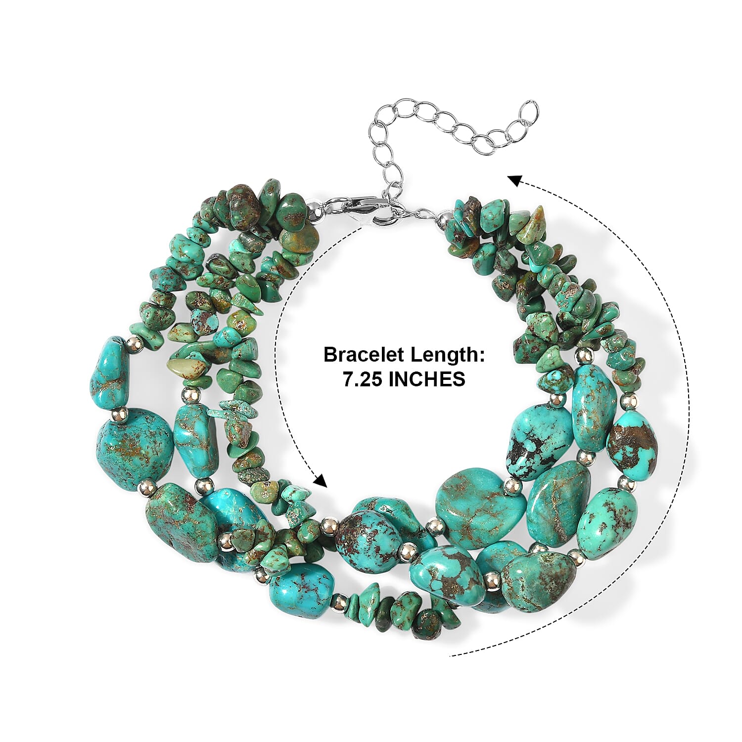 D'Joy Royal Hubei Turquoise 135.00 ctw Bracelet in Rhodium Over Sterling Silver (7.25 In)