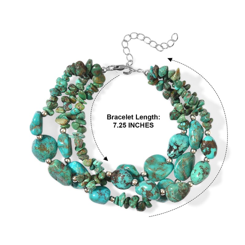 D'Joy Royal Hubei Turquoise 135.00 ctw Bracelet in Rhodium Over Sterling Silver (7.25 In)