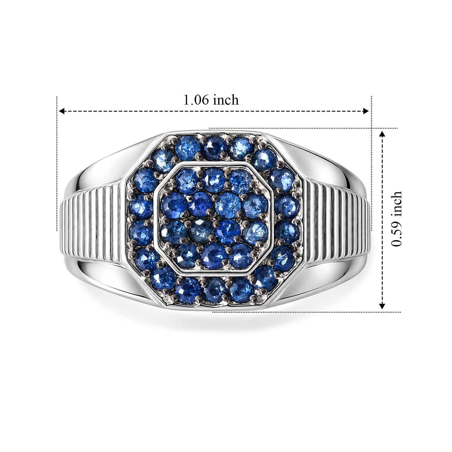 D'Joy Premium Ceylon Blue Sapphire 1.50 ctw King’s Court Signet Men's Ring in Rhodium Over Sterling Silver (Size 12.0)
