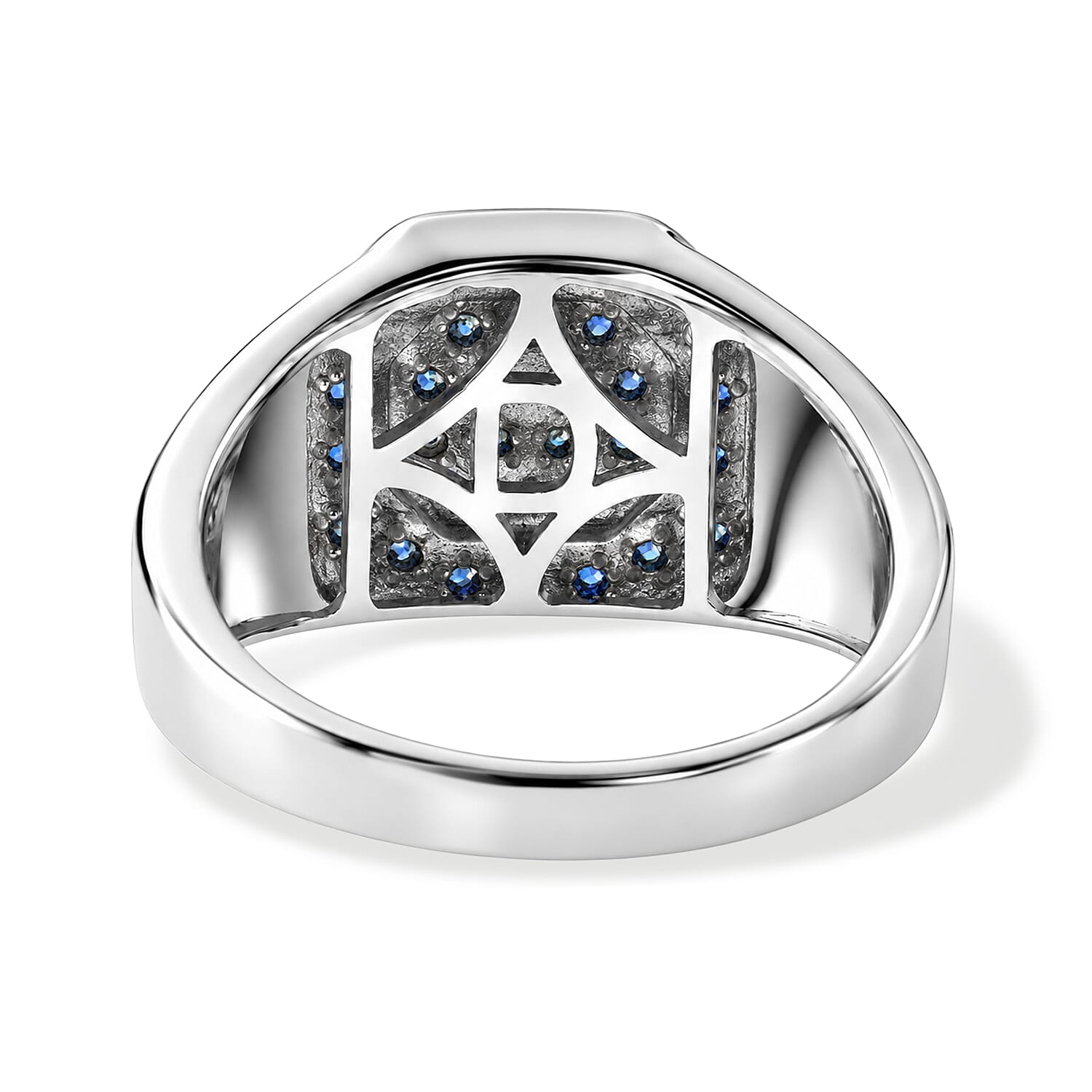 D'Joy Premium Ceylon Blue Sapphire 1.50 ctw King’s Court Signet Men's Ring in Rhodium Over Sterling Silver (Size 9.0)