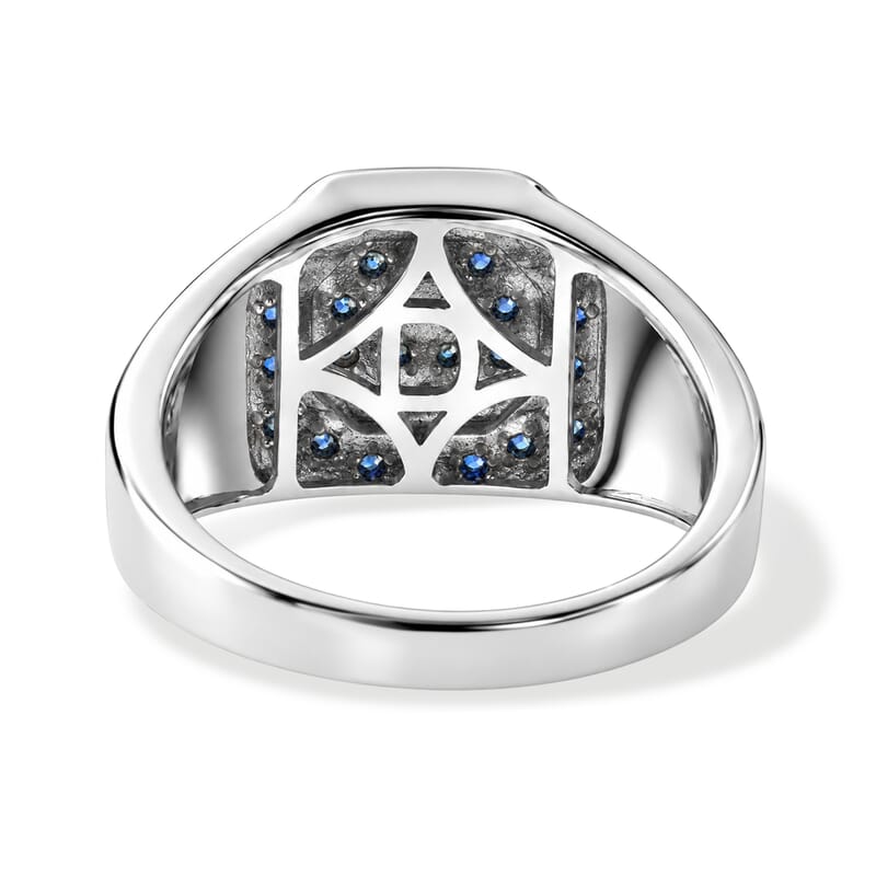 D'Joy Premium Ceylon Blue Sapphire 1.50 ctw King’s Court Signet Men's Ring in Rhodium Over Sterling Silver (Size 9.0)