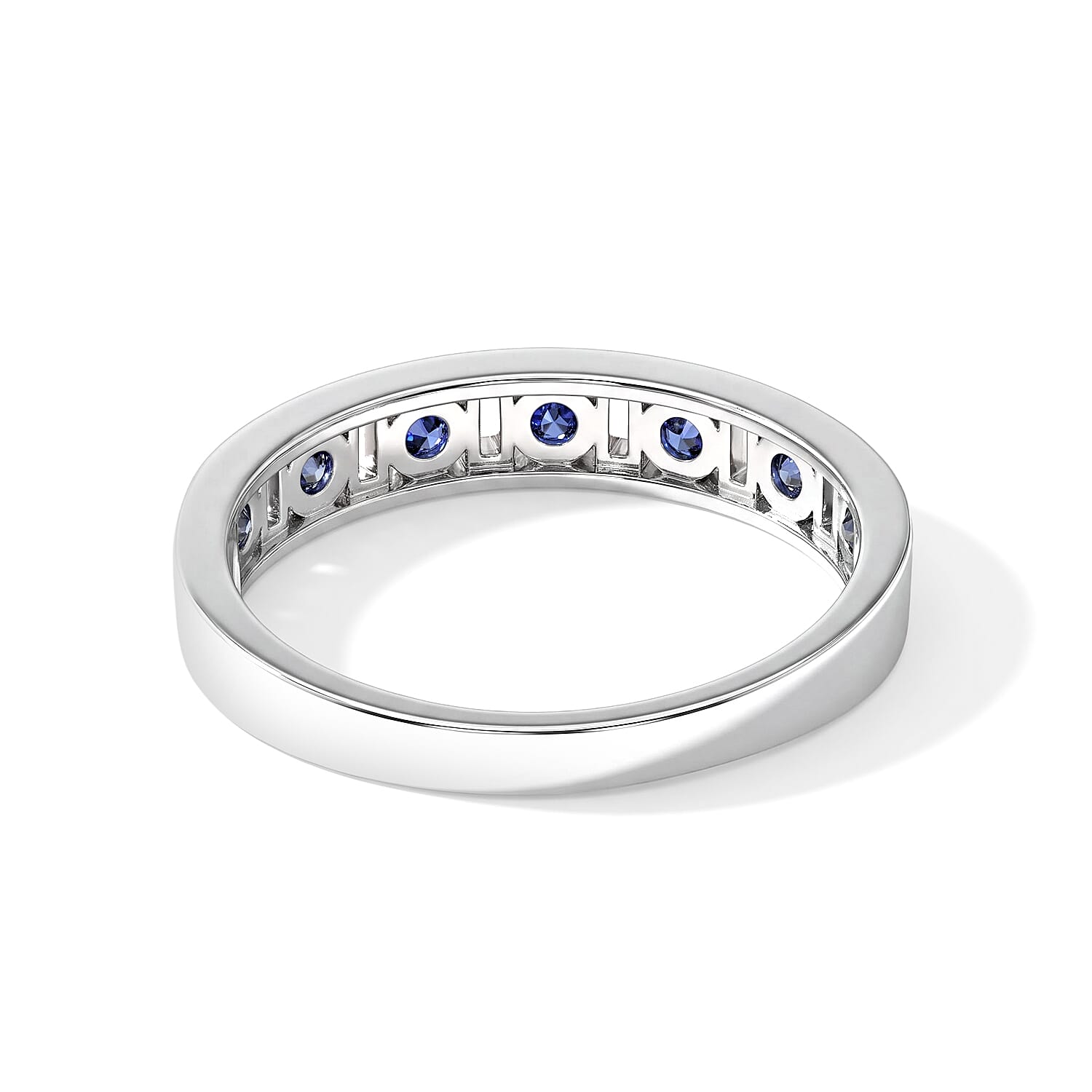 D'Joy Premium Ceylon Blue Sapphire and Moissanite 1.30 ctw Royal Gallery Band Ring in Rhodium Over Sterling Silver (Size 5.0)