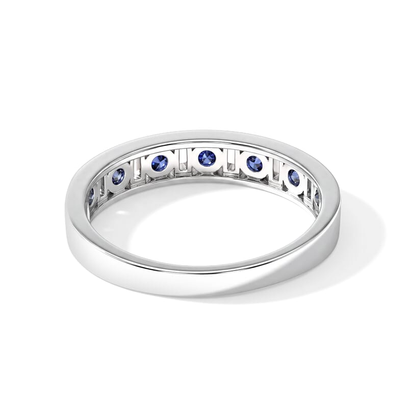 D'Joy Premium Ceylon Blue Sapphire and Moissanite 1.30 ctw Royal Gallery Band Ring in Rhodium Over Sterling Silver (Size 5.0)