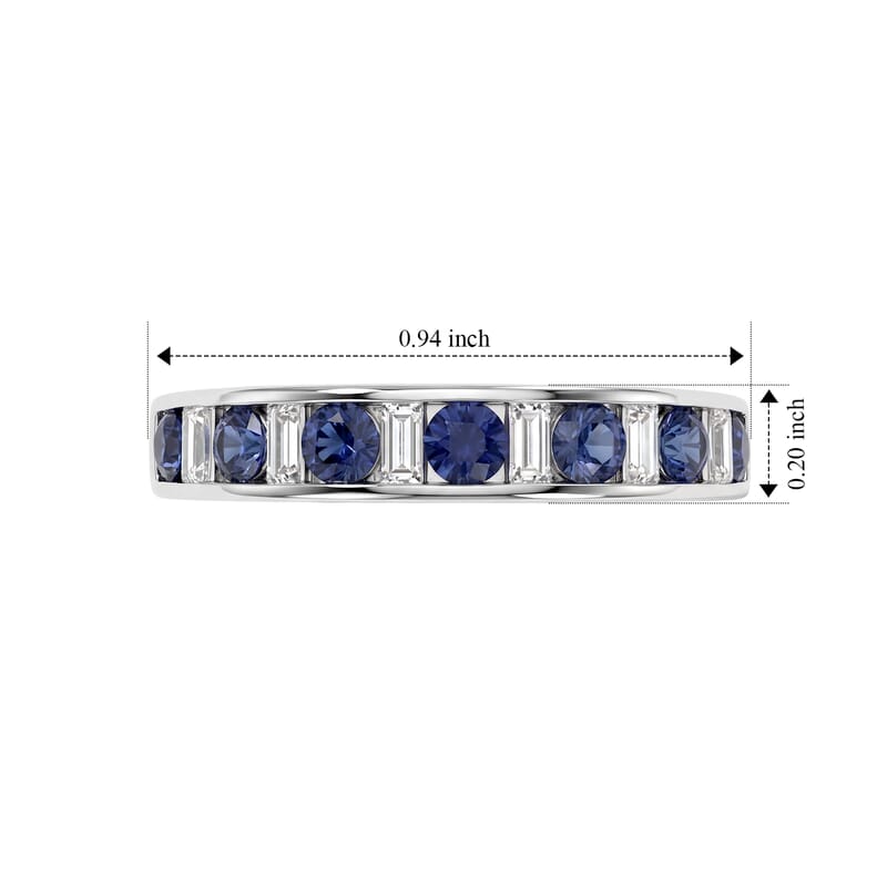 D'Joy Premium Ceylon Blue Sapphire and Moissanite 1.30 ctw Royal Gallery Band Ring in Rhodium Over Sterling Silver (Size 5.0)
