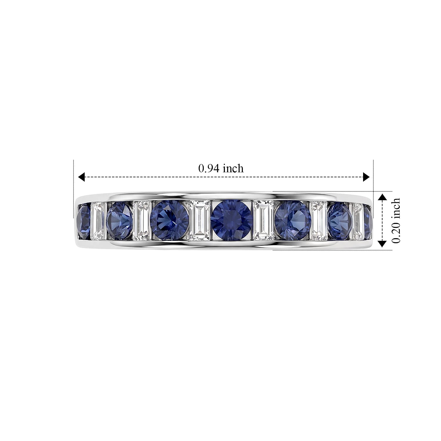 D'Joy Premium Ceylon Blue Sapphire and Moissanite 1.30 ctw Royal Gallery Band Ring in Rhodium Over Sterling Silver (Size 6.0)