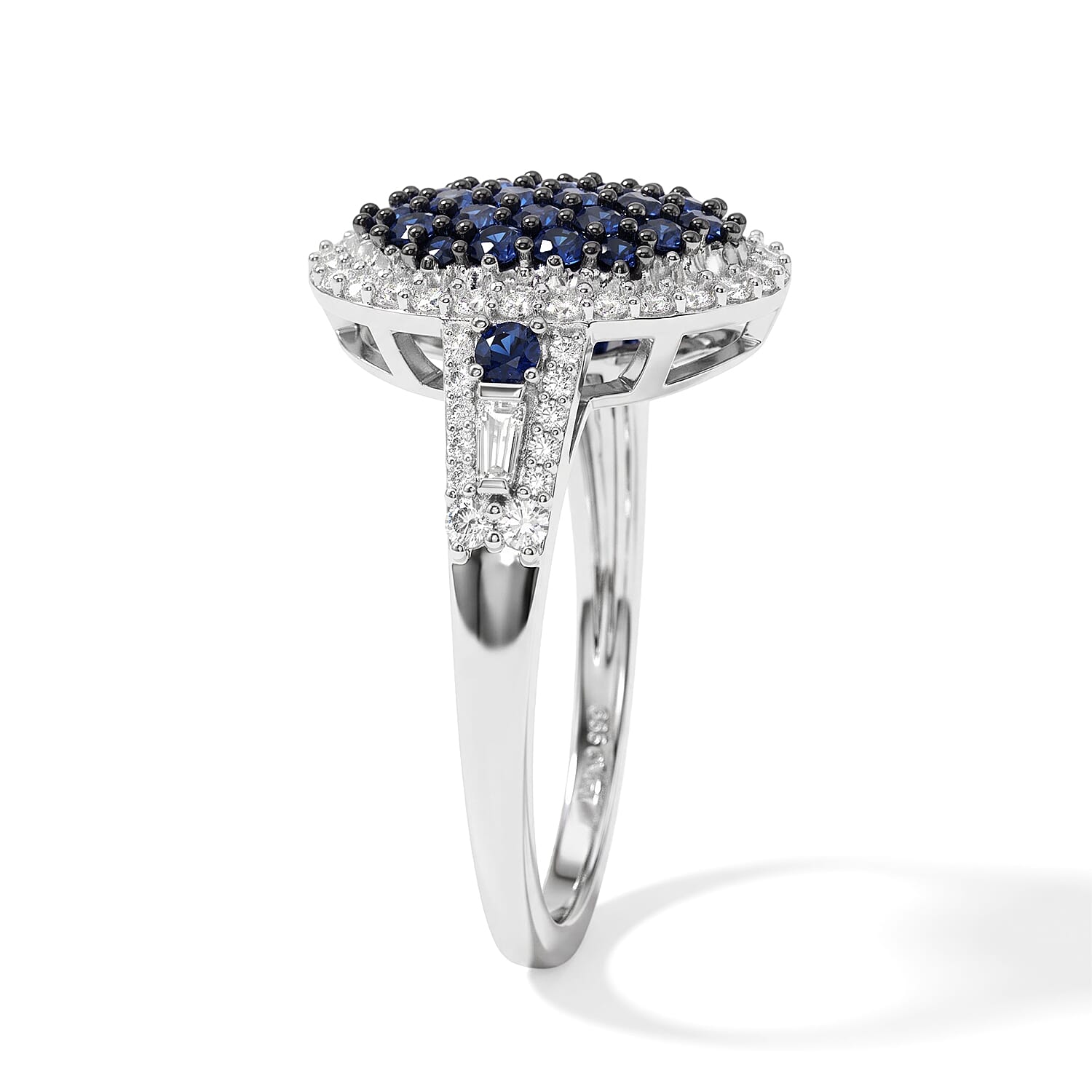D'Joy Premium Ceylon Blue Sapphire and Moissanite 1.20 ctw Royal Tapestry Ring in Rhodium Over Sterling Silver (Size 5.0)