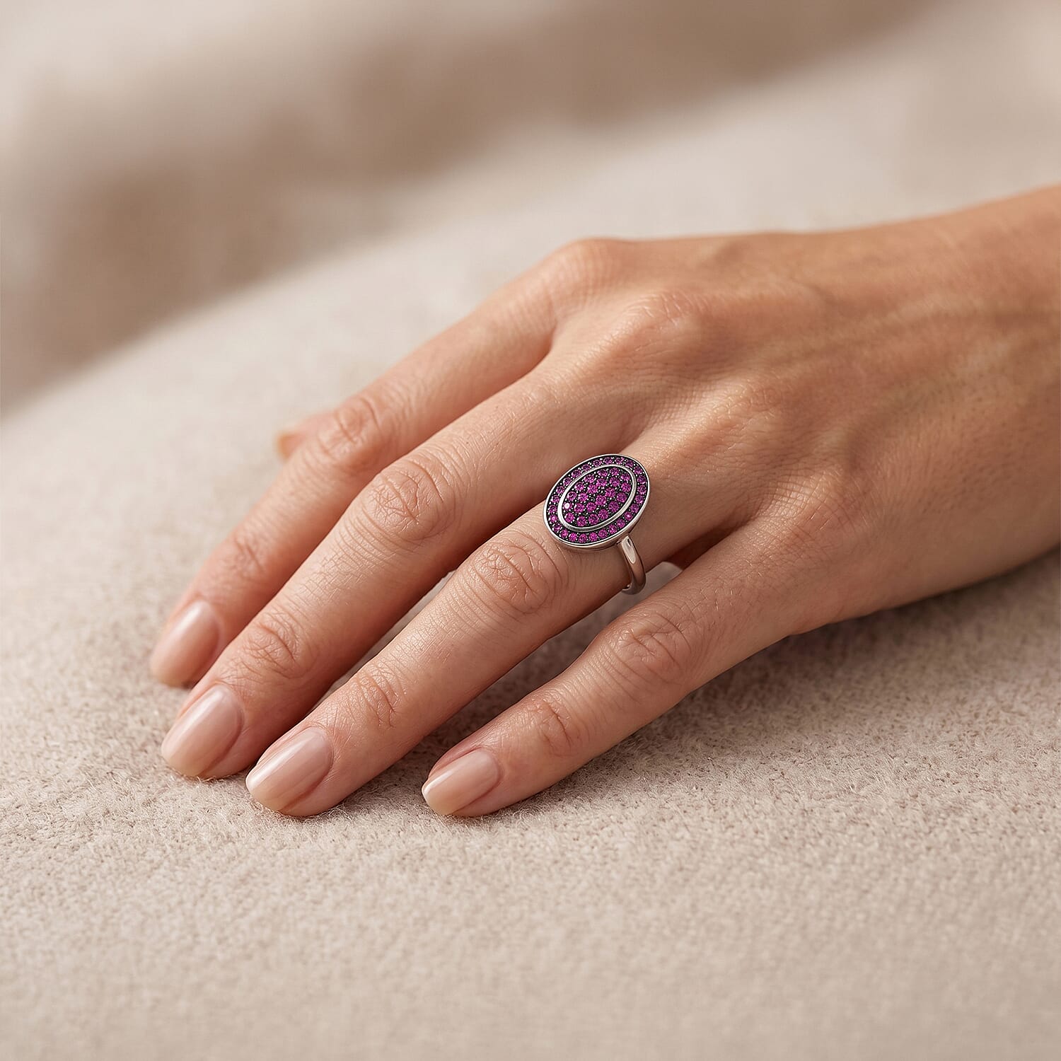 EverTrue Lab Created Ruby 1.10 ctw Radiant Orbit Ring in Platinum Bond (Size 10.0)