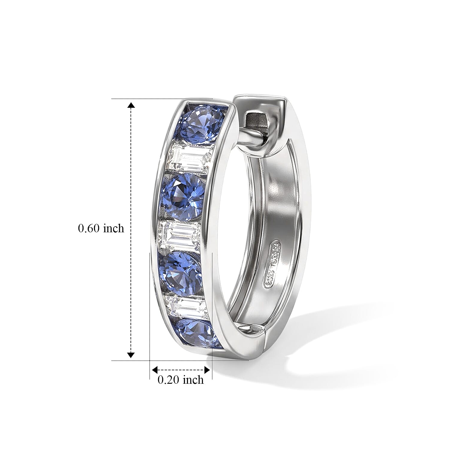 D'Joy Premium Ceylon Blue Sapphire and Moissanite 1.00 ctw Royal Gallery Hoop Earrings in Rhodium Over Sterling Silver