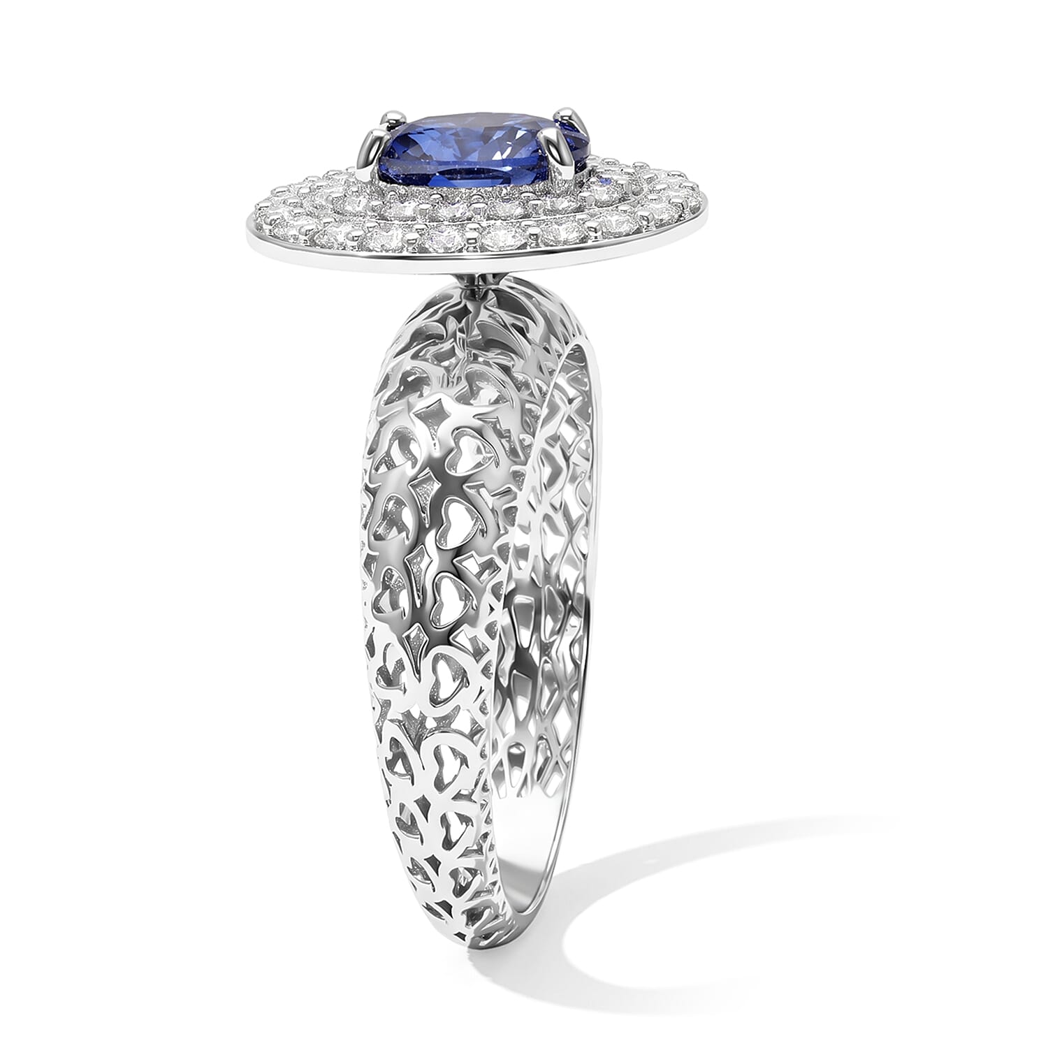 Mirage Collection AAA Royal Ceylon Blue Sapphire and Luxuriant Lab Grown Diamond G-H SI 1.60 ctw Palace Coronation Ring in 10K White Gold (Size 6.0)