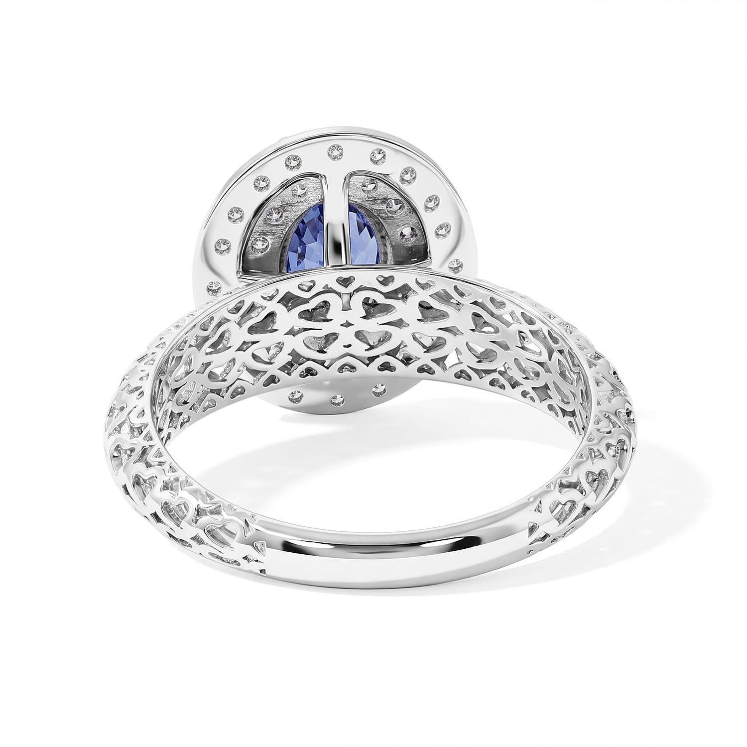 Mirage Collection AAA Royal Ceylon Blue Sapphire and Luxuriant Lab Grown Diamond G-H SI 1.60 ctw Palace Coronation Ring in 10K White Gold (Size 6.0)