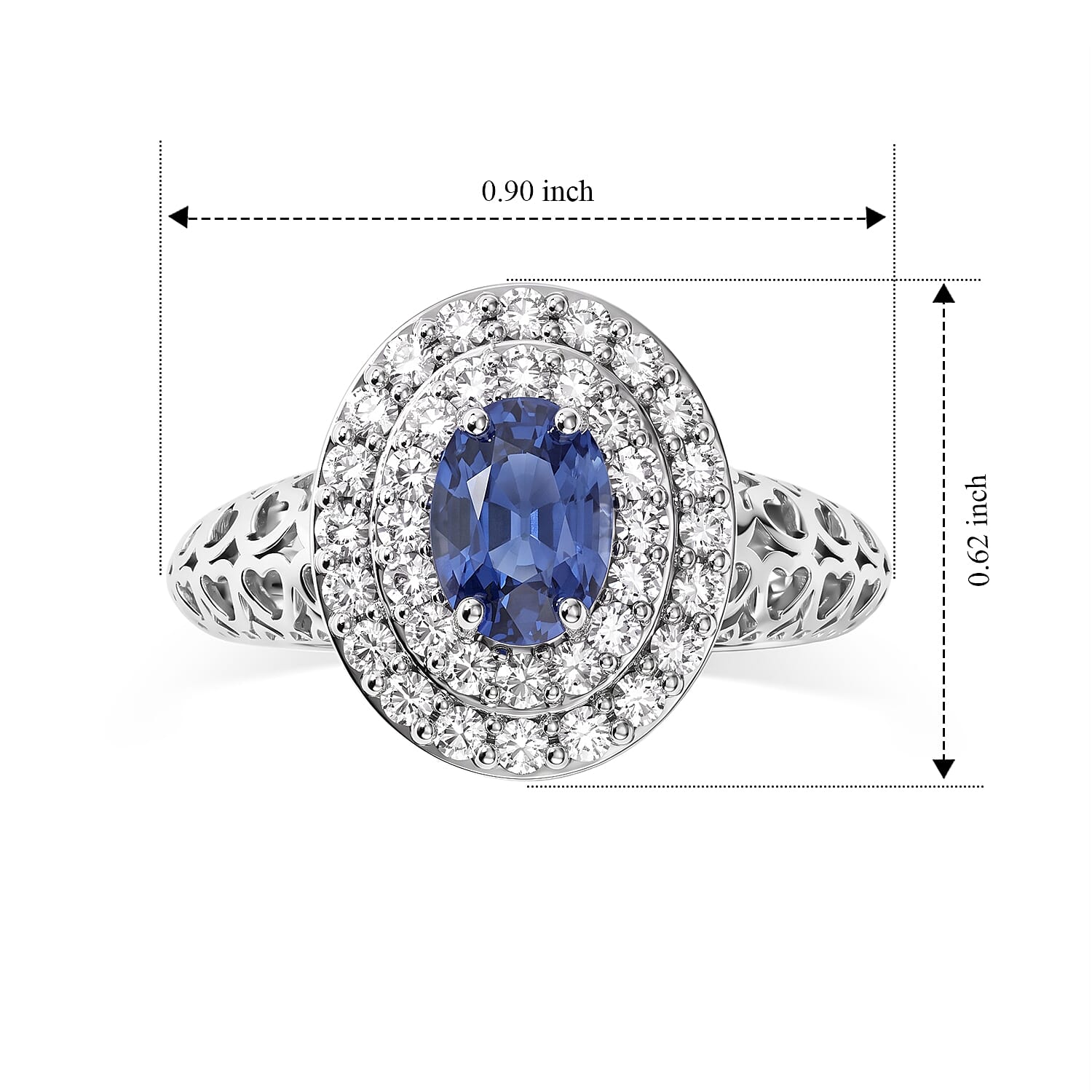 Mirage Collection AAA Royal Ceylon Blue Sapphire and Luxuriant Lab Grown Diamond G-H SI 1.60 ctw Palace Coronation Ring in 10K White Gold (Size 6.0)