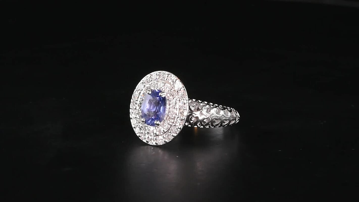 Mirage Collection 10K White Gold AAA Royal Ceylon Sapphire, Luxuriant Lab Grown Diamond (G-H, SI) (0.54 cts) Ring (Size 6.0) 1.60 ctw