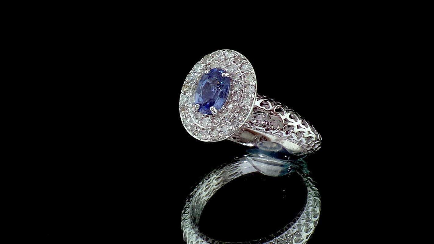 Mirage Collection 10K White Gold AAA Royal Ceylon Sapphire, Luxuriant Lab Grown Diamond (G-H, SI) (0.54 cts) Ring (Size 6.0) 1.60 ctw