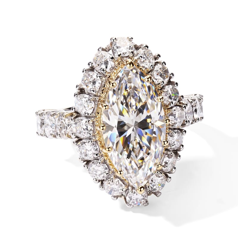 D'Joy Moissanite 9.20 ctw Ring in 18K Vermeil YG and Rhodium Over Sterling Silver (Size 6.0)