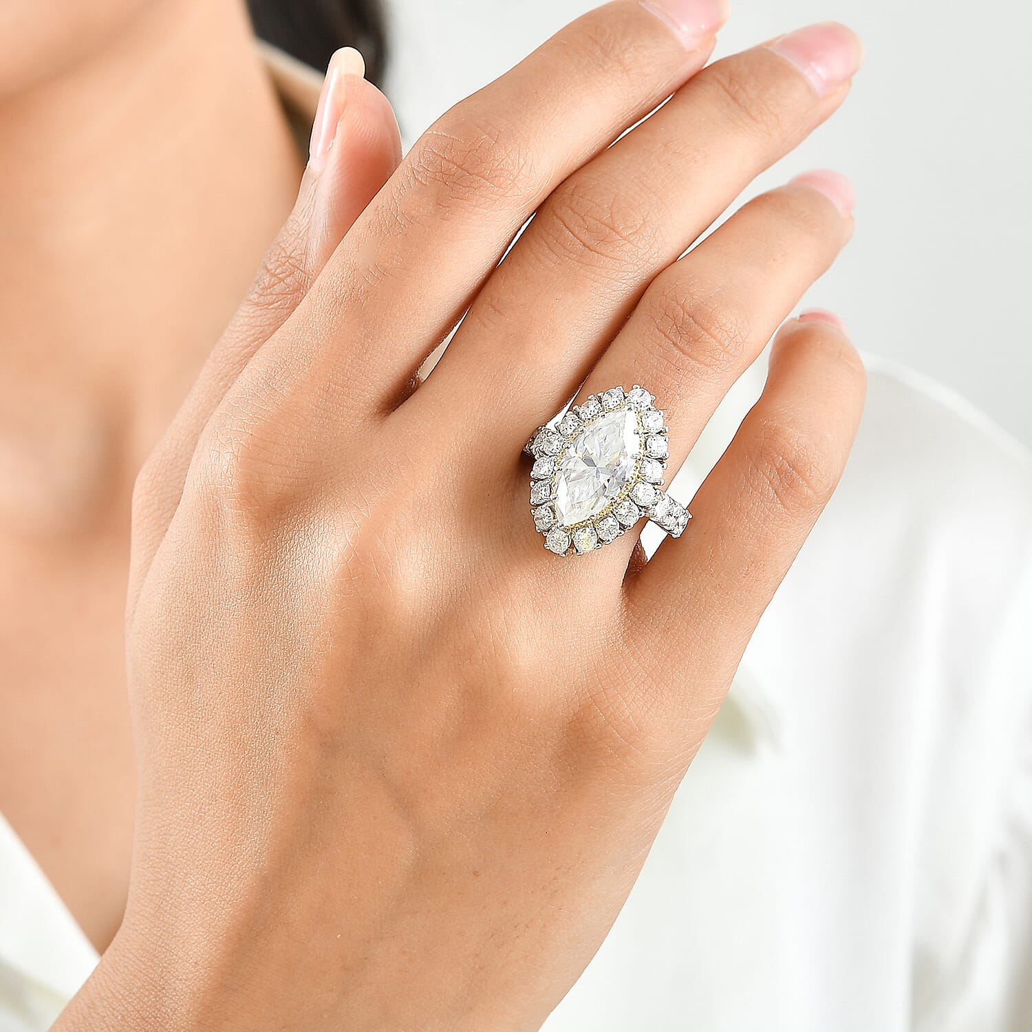 D'Joy Moissanite 9.20 ctw Ring in 18K Vermeil YG and Rhodium Over Sterling Silver (Size 6.0)