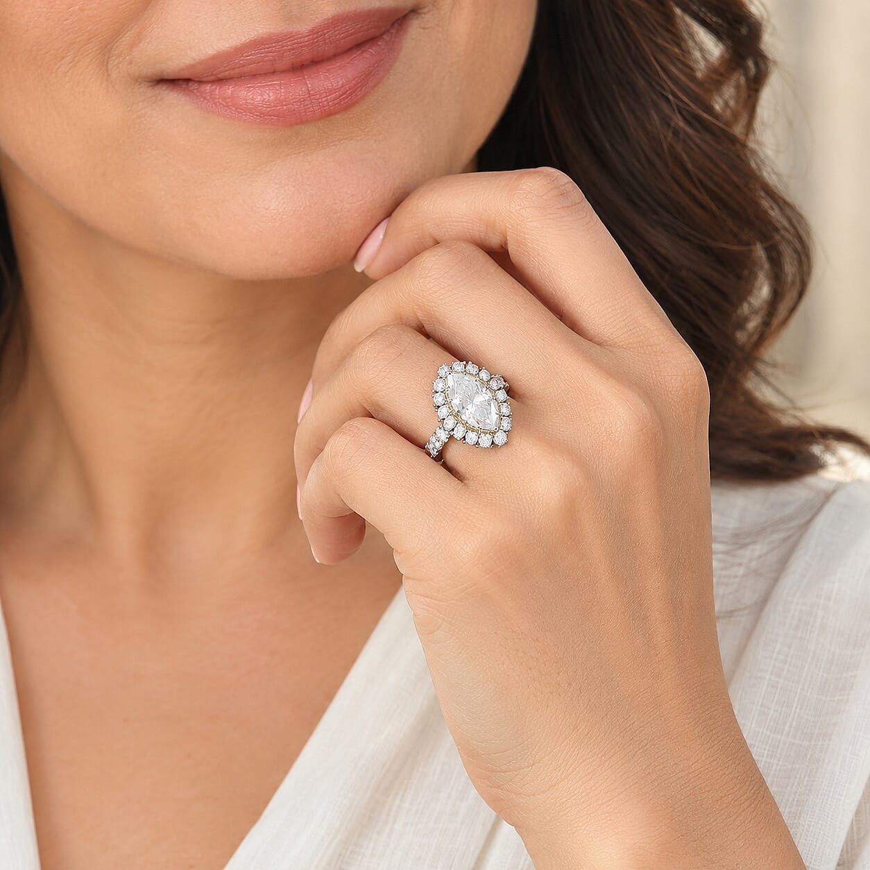 D'Joy Moissanite 9.20 ctw Ring in 18K Vermeil YG and Rhodium Over Sterling Silver (Size 6.0)