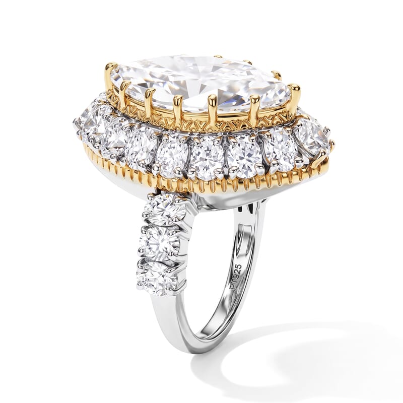 D'Joy Moissanite 9.20 ctw Ring in 18K Vermeil YG and Rhodium Over Sterling Silver (Size 6.0)