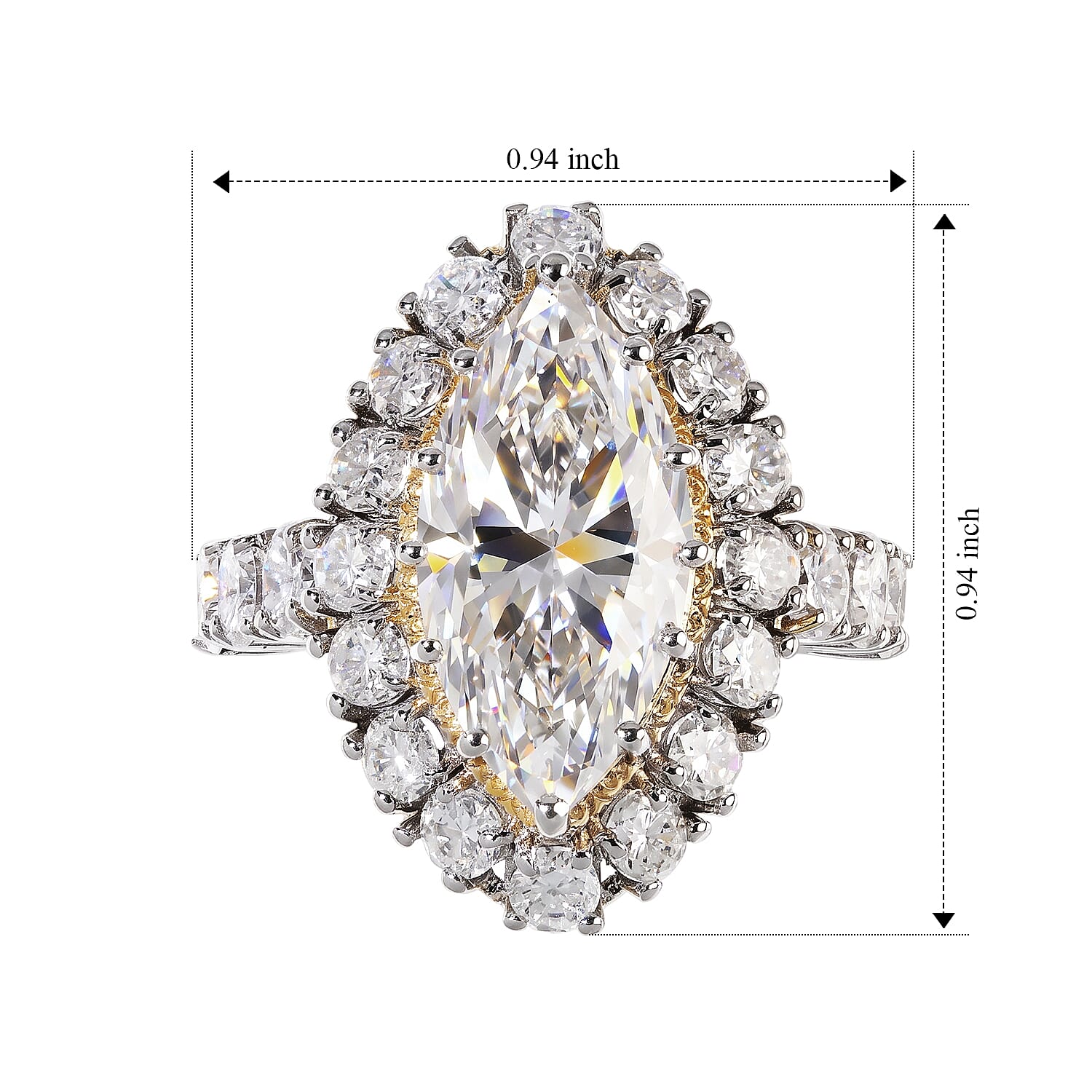 D'Joy Moissanite 9.20 ctw Ring in 18K Vermeil YG and Rhodium Over Sterling Silver (Size 6.0)