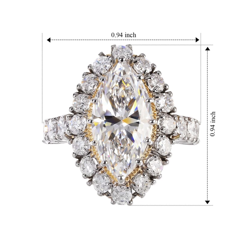 D'Joy Moissanite 9.20 ctw Ring in 18K Vermeil YG and Rhodium Over Sterling Silver (Size 6.0)