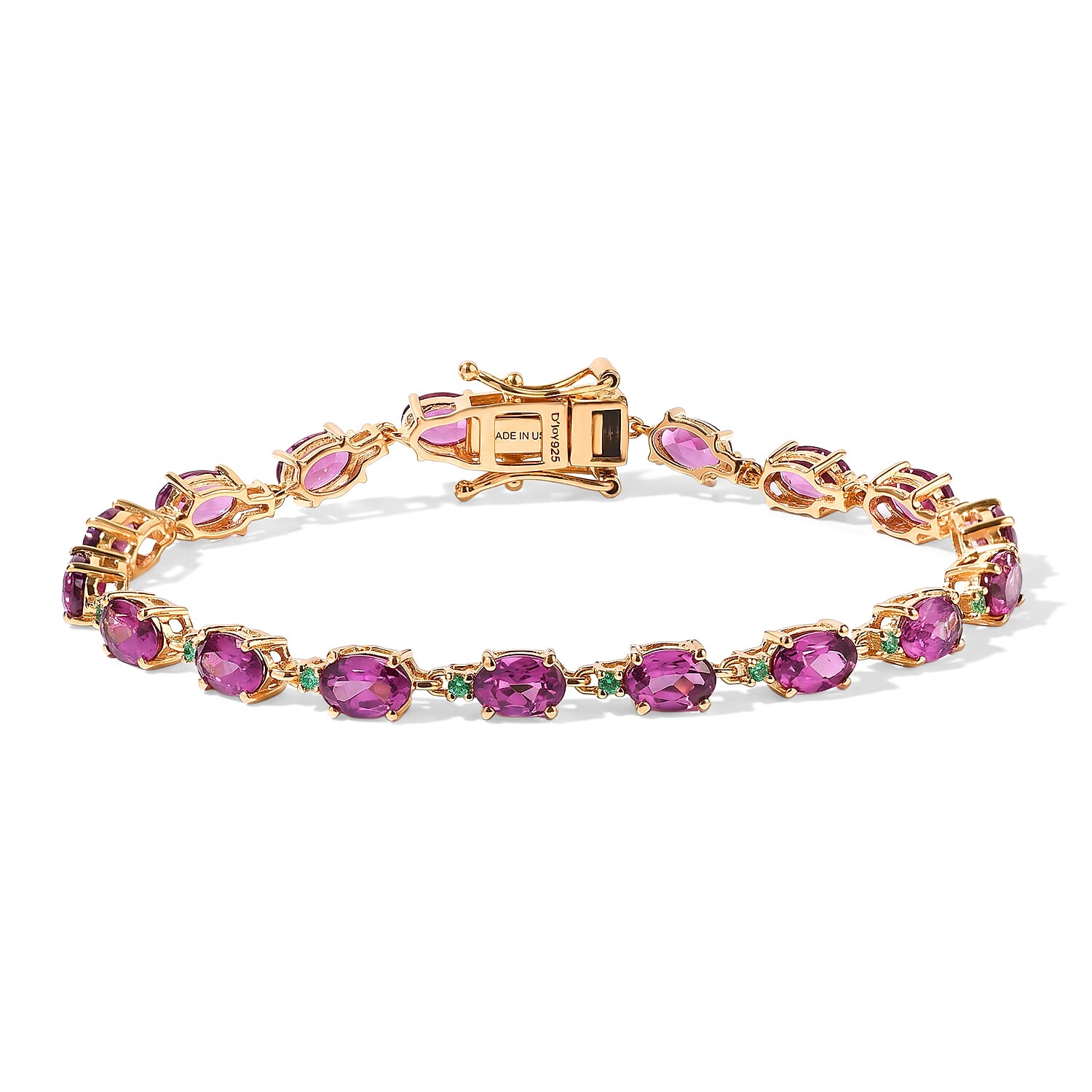 D'Joy AAA Radiant Ember Garnet and Paraiba Tourmaline 9.60 ctw Bracelet in 18K Vermeil Yellow Gold Over Sterling Silver (6.50 In)