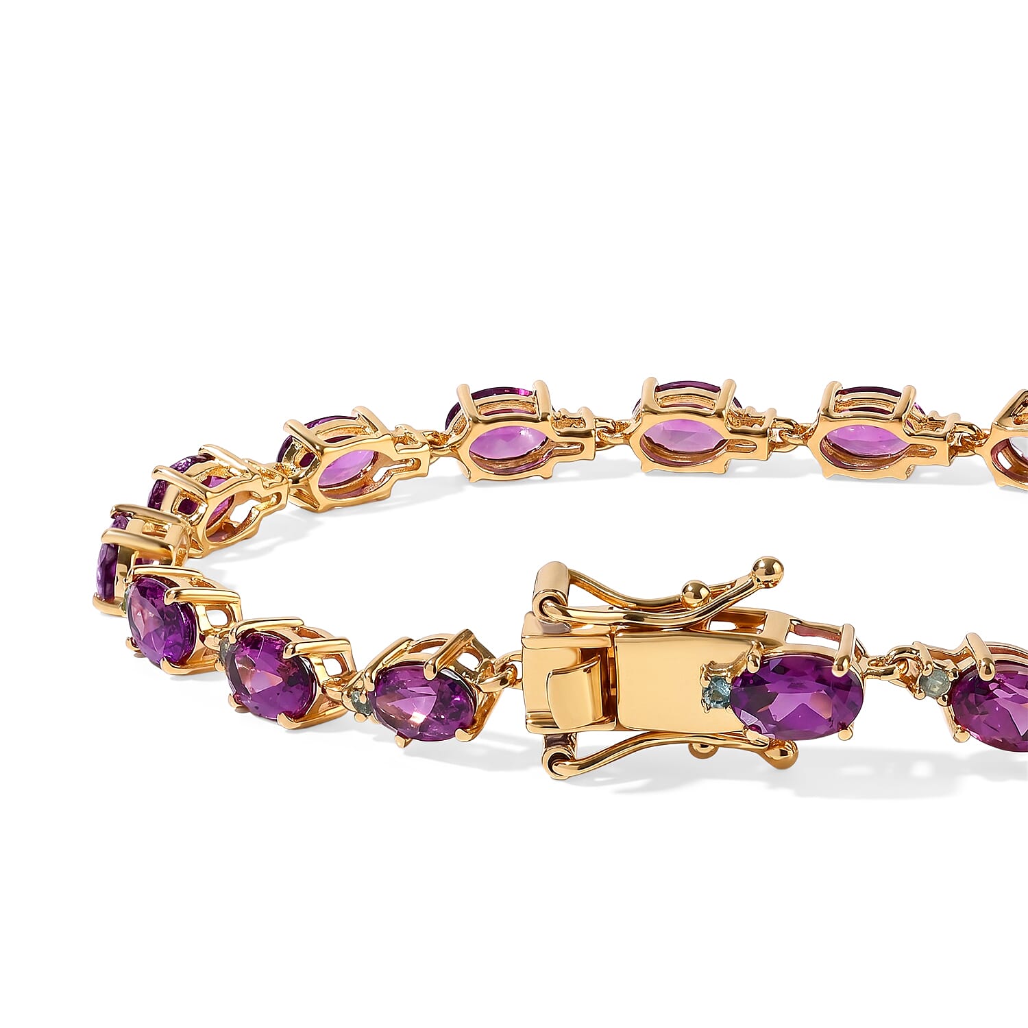D'Joy AAA Radiant Ember Garnet and Paraiba Tourmaline 9.60 ctw Bracelet in 18K Vermeil Yellow Gold Over Sterling Silver (6.50 In)