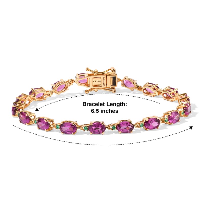 D'Joy AAA Radiant Ember Garnet and Paraiba Tourmaline 9.60 ctw Bracelet in 18K Vermeil Yellow Gold Over Sterling Silver (6.50 In)