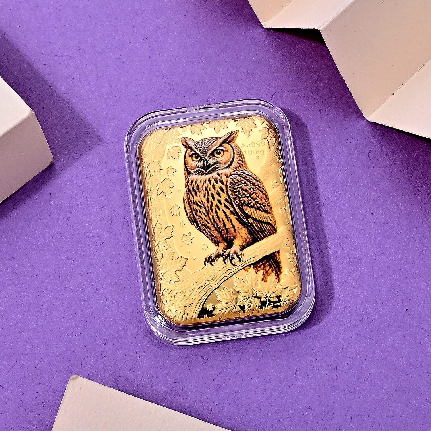24K Golden Autumn Wisdom Owl Colorful Embossed Sheet (10mg) 31x45.5mm