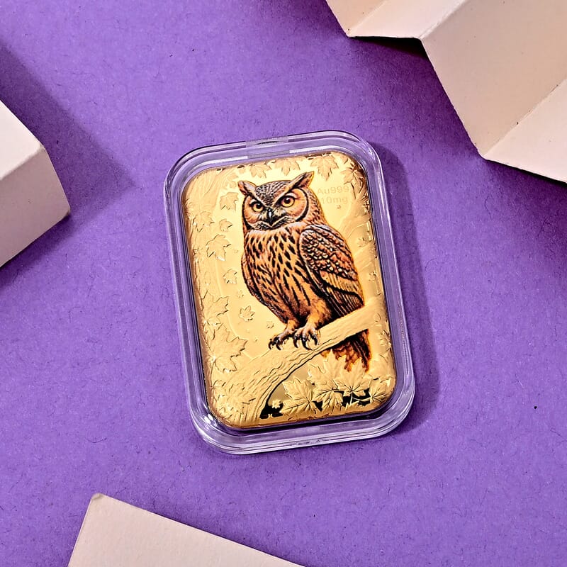 24K Golden Autumn Wisdom Owl Colorful Embossed Sheet (10mg) 31x45.5mm