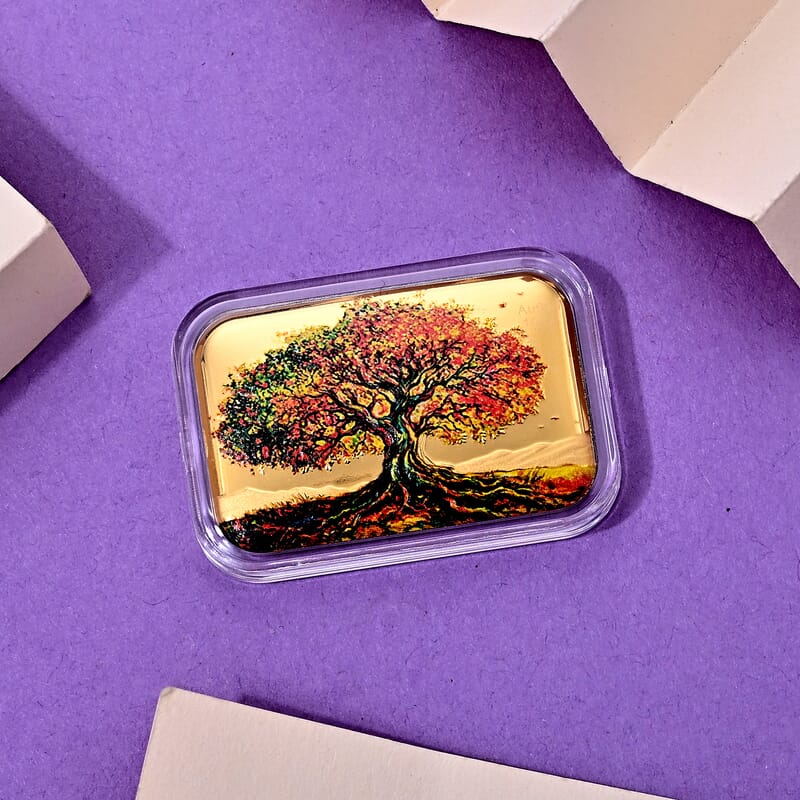24K Golden Autumn Tree of Life Colorful Embossed Sheet (10mg) 31x45.5mm