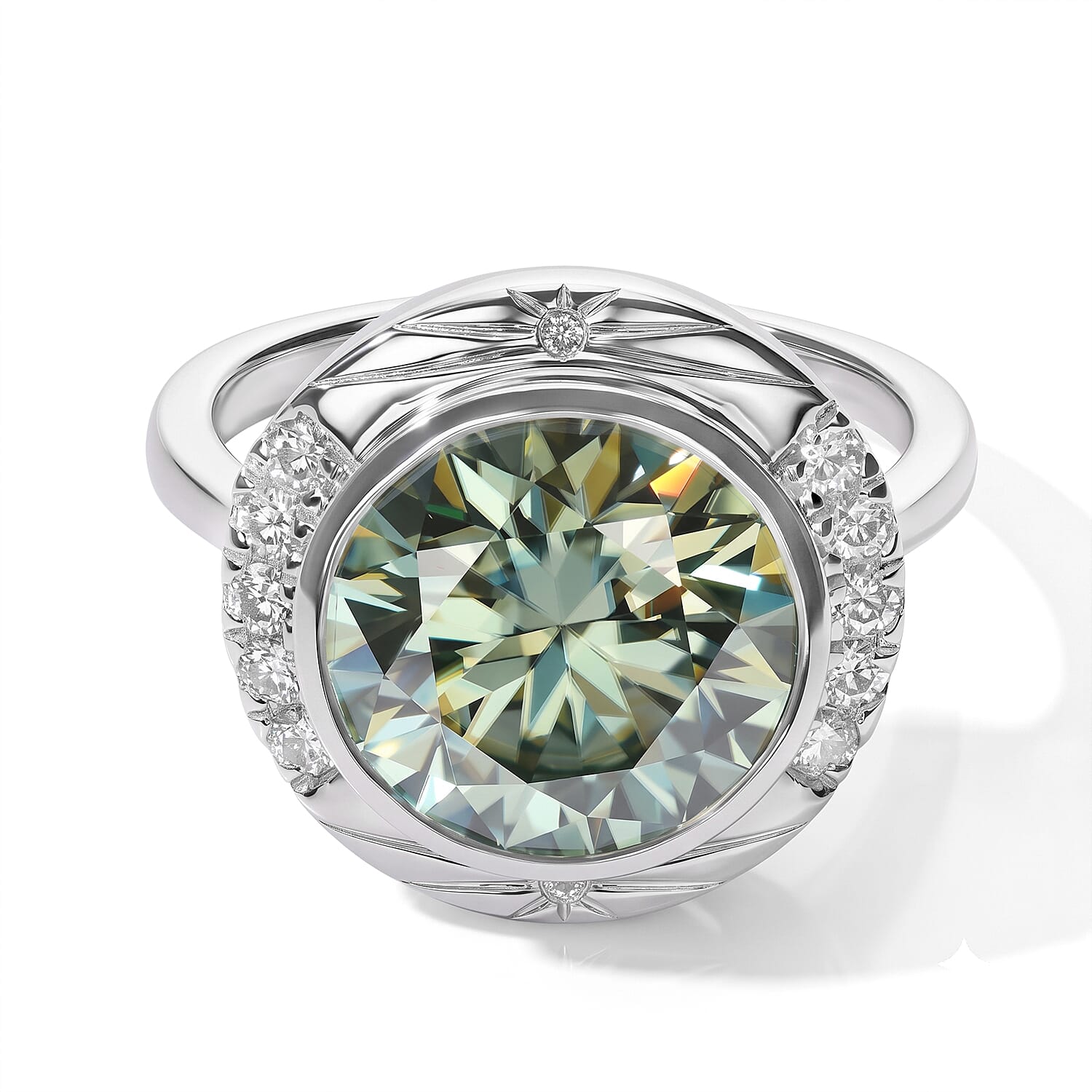 Certified and Appraised D'Joy Mint Green and White Moissanite 4.80 ctw Ring in Rhodium Over Sterling Silver (Size 6.0)
