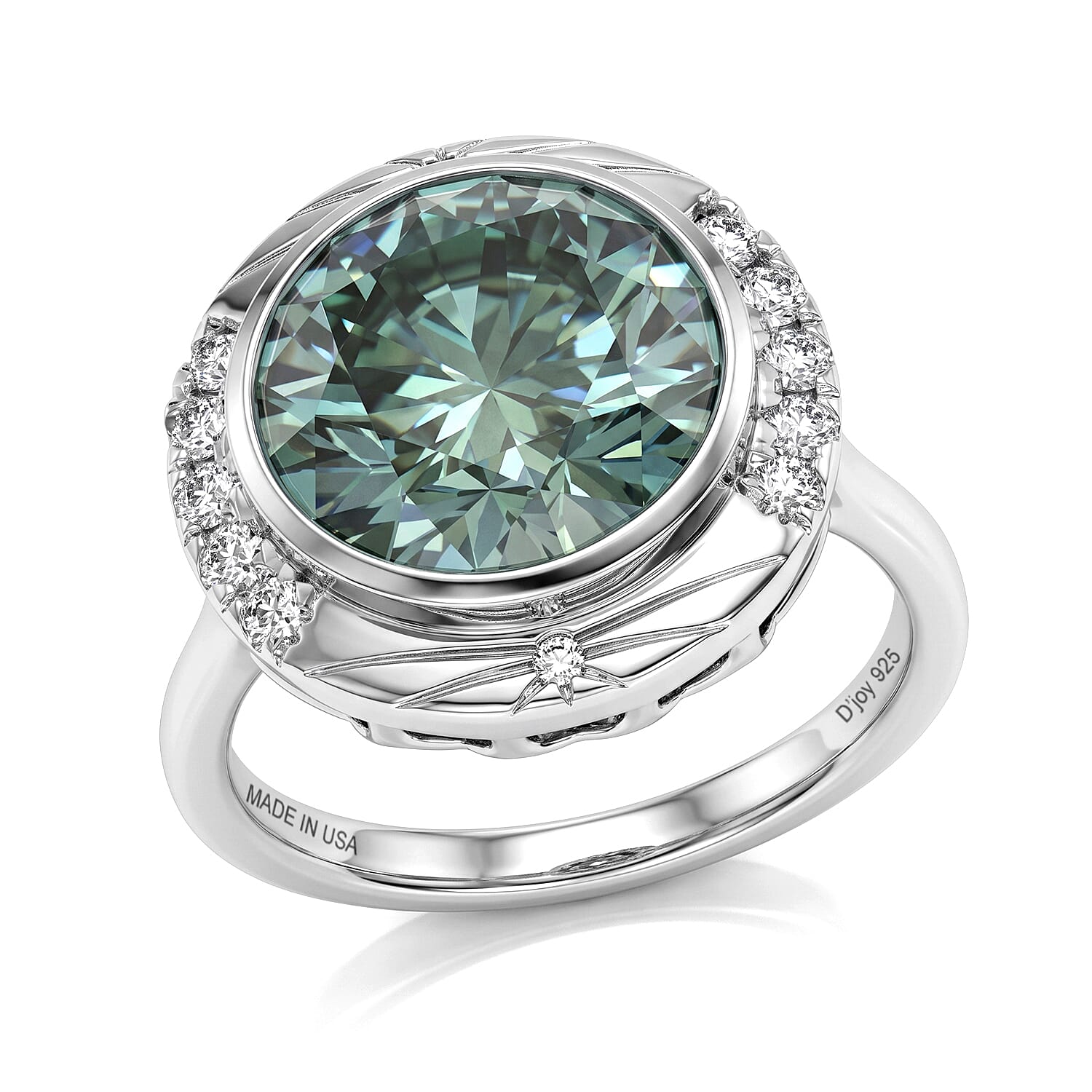 Certified and Appraised D'Joy Mint Green and White Moissanite 4.80 ctw Ring in Rhodium Over Sterling Silver (Size 6.0)